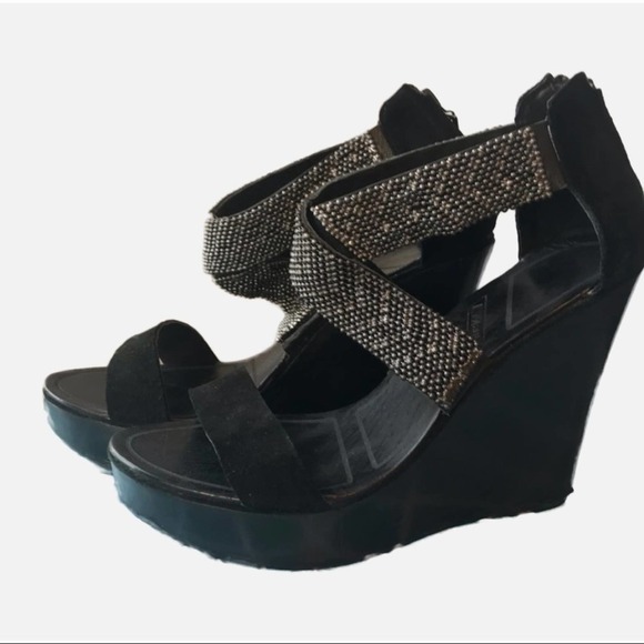 Matiko Shoes - Matiko Black Suede Platform Wedge Sandal Platform Shoes Size 8